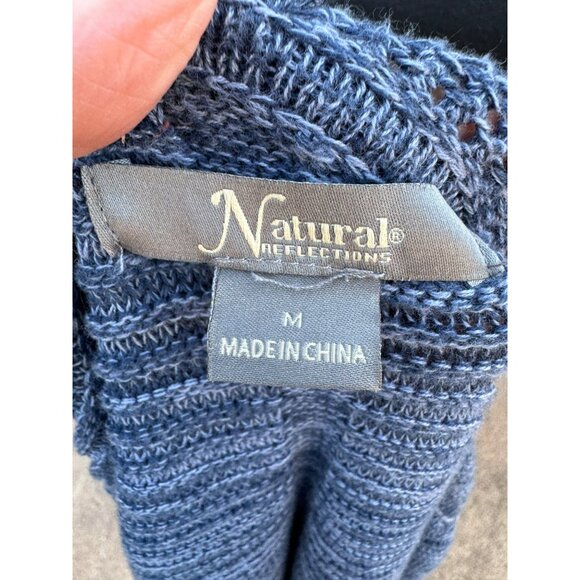 Natural Reflections Blue Knit Hooded Long Open Cardigan Sweater M Minimalist - Picture 6 of 12